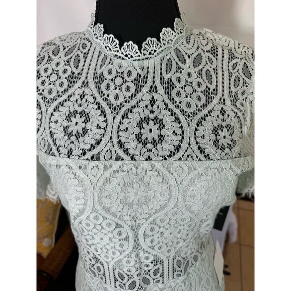 NWT Lulus Mint Blue Sheer Lace Office Siren Shortsleeve Mini Dress M Bodycon - Picture 5 of 13